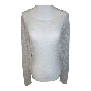 Urban Social Lace Top Elegant Sheer Long Sleeve‎ Blouse Ivory Cream Size XS